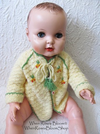 Vintage Baby Jacket Cardigan Matinee Jacket  Hand Crochet Teddy Bear Dolly Sweater Boho Style Baby Keepsake Heirloom Gift WhenRosesBloom