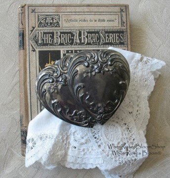 Vintage Silver Jewelry Box Double Heart Embossed Pattern Ornate Floral Pattern Art Nouveau Romantic Gift  Dainty Footed Box WhenRosesBloom