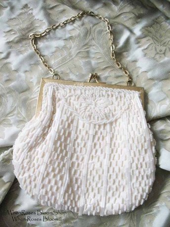 Vintage Purse White  Beaded Formal Evening Handbag 1960s Wedding Tea Party Deubutante Classic Bridal Womens's Accessories WhenRosesBloom