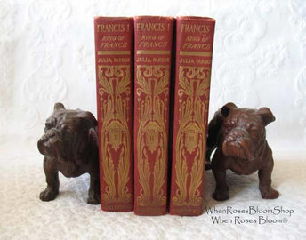 French Red Books Vintage Rare Classic History Francis 1 Red Gold Decorative Library Gift Art Nouveau Graphic Cover Engravings WhenRosesBloom
