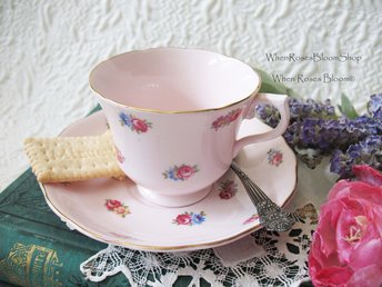 Vintage Tea Cup Chintz Pink Blue Floral Mayfair English Bone China Tea Gift Retro Mid Century Shabby Chic Farm WhenRosesBloom Classic Tea