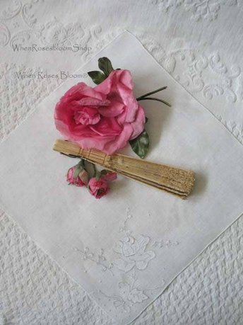 Vintage White Hanky Madeira Rose Wedding Keepsake Remembrance Heirloom Embroidery Classic Gift  Heirloom Linen Free Ship  US  WhenRosesBloom