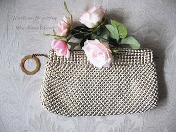 Whiting Davis Purse White Gold Enamel Beaded 1960s Vintage Retro Wedding Elegant Evening Cocktail Hollywood Glamour  WhenRosesBloom