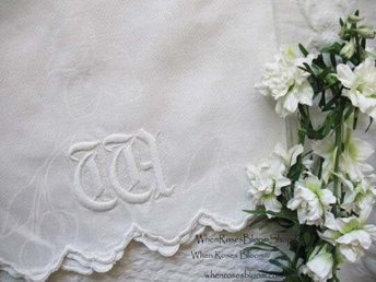 Vintage Linen Towel White Monogram W Initial Wedding Keepsake  Heirloom Embroidery Tea Towel Spa  Farmhouse Cottage Style WhenRosesBloom