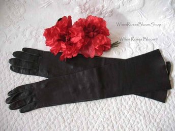 Gloves Black Leather Vintage Opera Debutante 6.5 Miss Fisher Downton Lady Mary Titanic Steampunk Cosplay NOS FREE Ship USA   WhenRosesBloom
