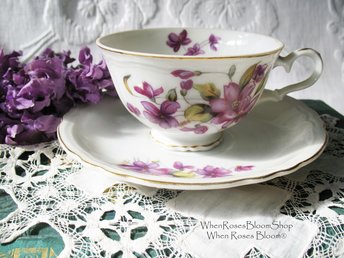 Tea Cup Footed Purple Violets Made in Japan Vintage Retro TeaTime Dainty Teacup Gift Mid Century  Shabby Chic Cottage WhenRosesBloom