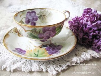 Vintage Lefton Teacup  Footed Purple Grapes hand painted  Mid Century Retro Tea Gift Downton Abbey Shabby Chic Classic Tea WhenRosesBloom