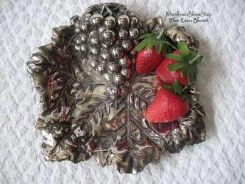 Vintage Silver Embossed Dish Grapes Tea Party Wedding Birthday Entertaining Tea Gift Silver Rococo Elegant Shabby Chic   WhenRosesBloom