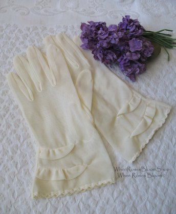 Vintage Gloves Sheer White Net  Retro Mid Century Wedding Tea Dance Downton Mid Century Royal Style  Cosplay  Free Ship  US When Roses Bloom