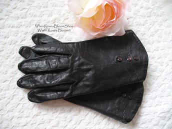 Vintage Gloves Black Leather Retro Mid Century Tea Party Elegant Steampunk Downton Miss Fisher Cosplay Free Ship in US When Roses Bloom