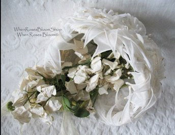 Vintage White Hat Bridal Ballerina Fascinator Hat Band  Headpiece Wedding Style Audrey Hepburn  Mid Century Retro Tea Party WhenRosesBloom