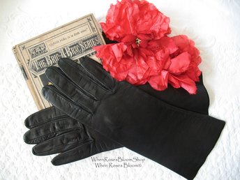 Vintage Gloves Black Kid Leather Matinee Mid Century Style NOS Lg Size Downton Miss Fisher Steampunk Cosplay Free  Ship USA   WhenRosesBloom