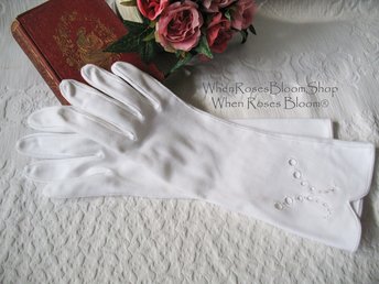 Vintage White Gloves Sz 7 Matinee Evening Retro Mid Century Wedding Tea Dance Downton J Austen  Retro Cosplay Free Ship US WhenRosesBloom