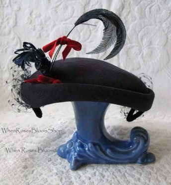 Blue Hat Fascinator Kate Middleton Princess Diana Style Hat Vintage Fashion Statement feathers Pancake Hat Like New 1940-50  WhenRosesBloom