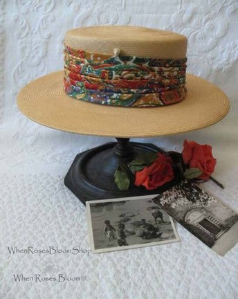 Vintage Hat Straw Boater Panama Italian Tailored Elegance Mid Century Suburbia Retro Cosplay Swansons Miss Phyrne Fisher   WhenRosesBloom