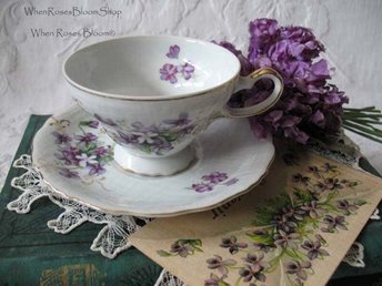 Tea Cup Footed Purple Violets Made in Japan Vintage Retro TeaTime Dainty Tea Time Gift Mid Century Shabby Chic  WhenRosesBloom Classic Tea