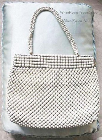 Vintage Whiting Davis Purse White Enamel Beaded 1960s Retro Wedding Evening Wear Classic Mod  Vintage Women's Accessories   WhenRosesBloom