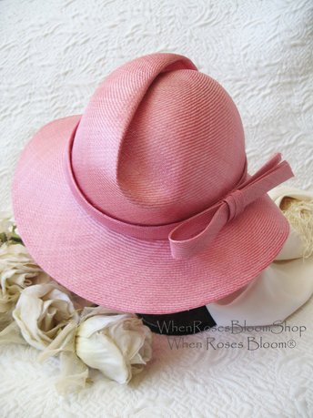 Pink Hat Straw Hat Fedora Vintage Adolfo Panama Classic Tailored Elegance Retro Artsy Cosplay  Miss Fisher Style WhenRosesBloom