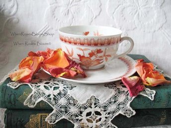 Vintage Teacup Orange Floral Limoges Haviland Shangai Shabby Chic Gentleman Man Tea Birthday Shower Girlfriend Wife Gift WhenRosesBloom
