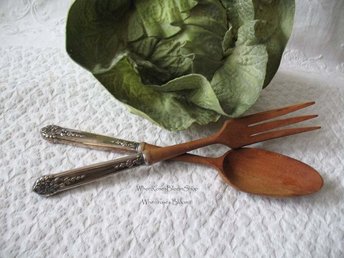 Silver Salad Fork Spoon Vintage Moss Rose Mid Century Party Entertaining Classic Hostess Gift Tea Lunch Dinner Free Ship US WhenRosesBloom