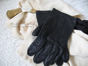 Gloves Size 9 Black Leather Vintage Downton Steampunk Victorian Austen Gentleman Dandy Cosplay Style Shipping Incl. in USA WhenRosesBloom