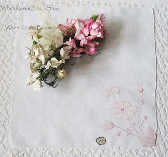 Vintage Madeiera Hanky Wedding Keepsake Remembrance 1st Communion Classic Pink Floral Handkerchief NOS FREE Ship  US  WhenRosesBloom