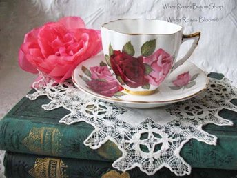 Vintage Tea Cup Rose Floral English Bone China TeaTime Gift Dainty Elegant Shabby Chic Retro Mid Century Classic British WhenRosesBloom