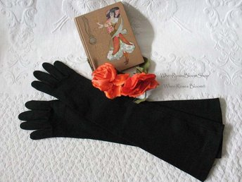 Vintage Black Gloves Size 6 Opera Debutante Downton Lady Mary Steampunk Cosplay Titanic Miss Fisher Vegan Free Ship USA   WhenRosesBloom