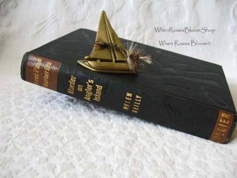 Vintage Murder Mystery Book Retro Mid Century Library Gift Decorative Graphic Art Front Page Mysteries Murder Angler's Island WhenRosesBloom