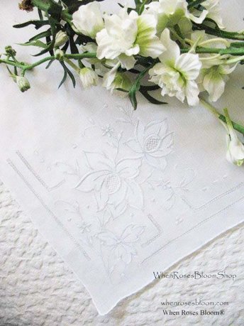 Vintage White Hanky Wedding Keepsake Remembrance Heirloom Embroidery Classic Romantic Handkerchief FREE Ship in US  WhenRosesBloom
