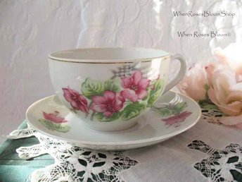 Vintage Tea Cup Pink Floral Occupied Japan Mid Century Afternoon TeaTime Gift Downton Tea Cottage Farmhouse Shabby Chic Style WhenRosesBloom