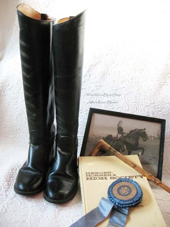 Sz 10 Riding Boots Vintage Black English Hunt tall boots Decor Photo Prop Dressage Military Cosplay Poldark Ralph  Lauren When Roses Bloom