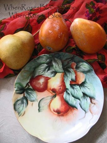 Cake Plate  w/ Pears Vintage Hand Painted China Tea Party Gift Dish  1900's Edwardian Victorian Cottage Shabby Chic WhenRosesBloom