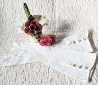 White Gloves Sz 7 1/2 Vintage Wedding Debutante Tea Party Dance Downton J Austen Cosplay Elegant Hollywood Mid Century Style WhenRosesBloom
