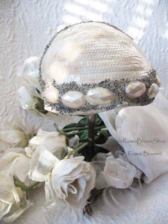 Vintage Hat 1920s Wedding Bridal Headpiece Fascinator Tea Party Cocktail  Gatsby Cosplay White Silver Beadwork Art Deco When Roses Bloom