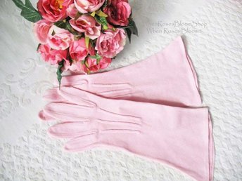 Pink Gloves Sz 6 1/2 Vintage Matinee Wedding Tea Retro Mid Century Bridal Downton Jane Austen Dress Cosplay Free Ship  US When Roses Bloom