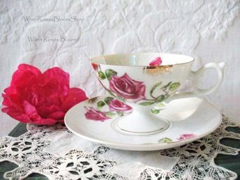 Vintage Teacup Lefton Pink Roses Footed China Retro Tea Dainty Decorative Tea Gift Mid Century Shabby Chic WhenRosesBloom Classic Tea