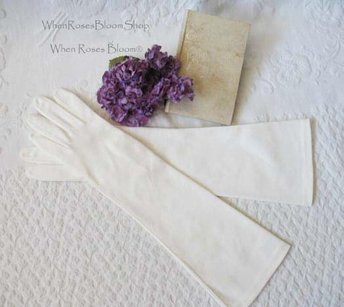Vintage White Gloves Matinee Vegan Leather Wedding Classic Retro Mid Century Bride Downton Austen Cosplay Free Ship  US When Roses Bloom