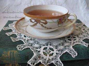 Vintage Tea Cup Nippon China Japan Retro Tea Dainty TeaTime Gift Gold Bow Farmhouse Cottage Shabby Chic Downton Abbey Style WhenRosesBloom