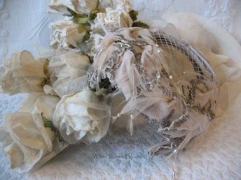 Vintage Bridal Wedding Cocktail Hat Fascinator Toque Eggshell 1950's New Elegant Looking style  Mid Century  Retro Party WhenRosesBloom
