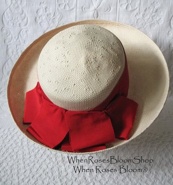 Vintage White Hat Straw Boater Panama Classic Tailored Elegance Tea Party Hat Retro Princess Diana Kate  Eric Javets Lily J  WhenRosesBloom
