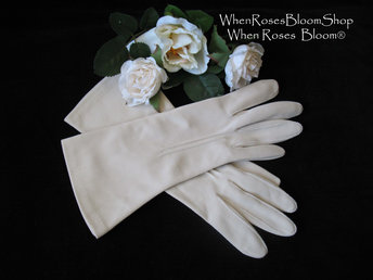 Vintage Gloves Beige  Fabric Sz 6  Matinee Bracelet Length Elegant Classic Mid Century Mod Cocktail Party Style  Free Ship US WhenRosesBloom
