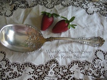 Vintage Silver Berry Salad Spoon Tea Gift Berkshire 1897 Rogers Victoria Downton Shabby Chic Cottage Decor Free Ship in US WhenRosesBloom
