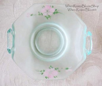 Green Depression Frosted Satin Glass Basket Candy Dish Pink Roses Vintage Retro Tea Time Gift Farmhouse Shabby Chic Style WhenRosesBloom