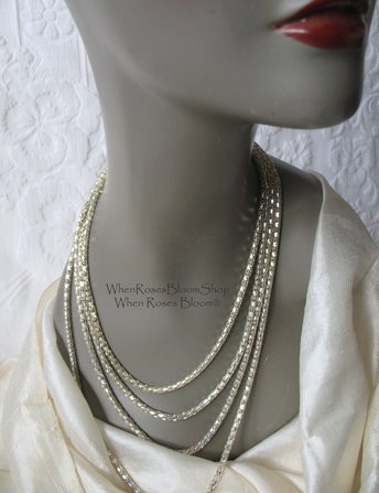 Silver Necklace Multi Chain Drape Statement Necklace Boho Gypsy Retro Style Elegant Wedding Vintage Necklace  WhenRosesBloom
