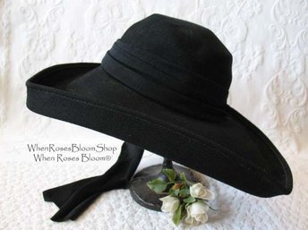 Vintage Black Hat Picture Hat  Katharine Hepburn Society Girl Mid Century Hollywood Glamour Retro Party Boho Cosplay WhenRosesBloom