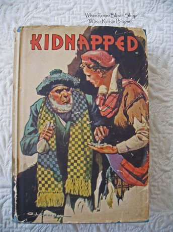 Vintage Book Kidnapped Retro Library Decorative Graphic Art Cover Juvenile Child Fiction Adventure Pirates   Intrigue  WhenRosesBloom