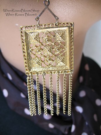 Vintage Gold  Earrings Chandelier Boho Gypsy Hipster Casual Retro Jewelry Casual Wedding Pierced Earrings  FREE SHIP US WhenRosesBloom