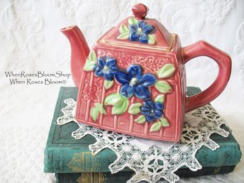Vintage Tea Pot Majolica Pink & Blue Floral Made in Japan Retro Tea Gift  Farmhouse Cottage Shabby Chic Romantic Classic Tea WhenRosesBloom