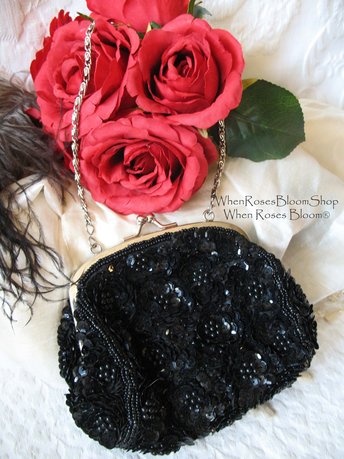 Black Beaded Purse Evening Bag Vintage Retro Cocktail Party Evening Purse Classic Style Glamour Dance Steampunk Cosplay WhenRosesBloom